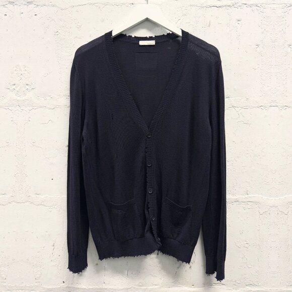 AVANT TOI Dark Navy Merino Wool Distressed Cardigan - Picture 1 of 9